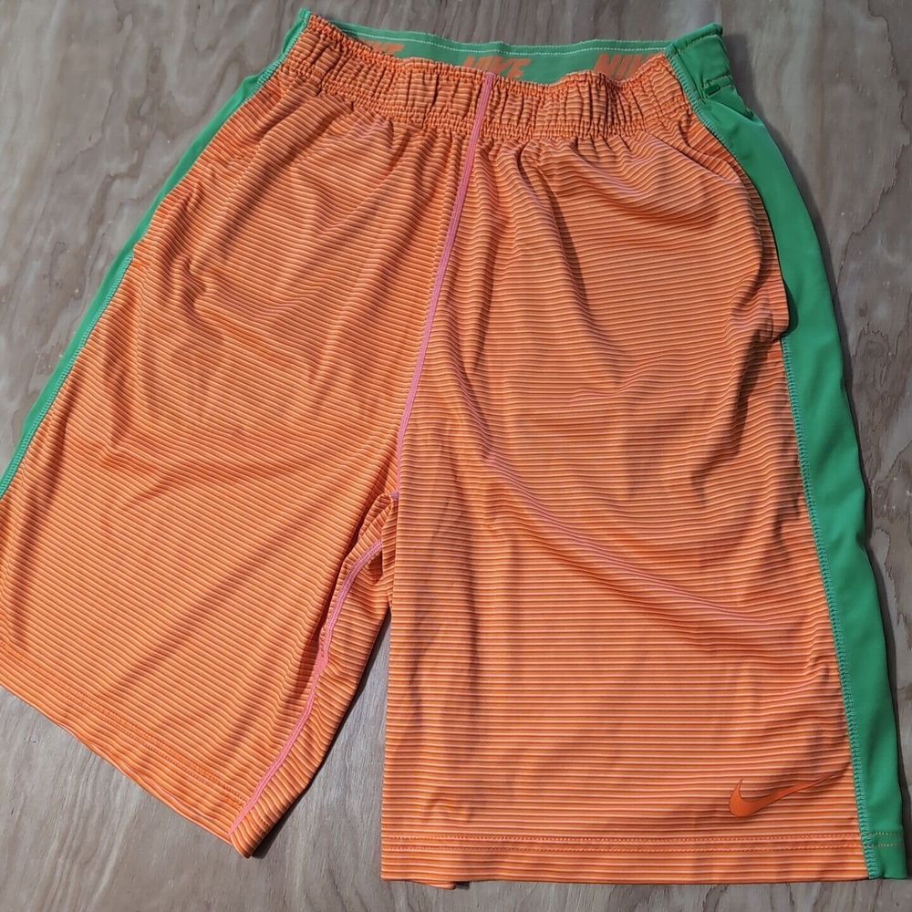 Men's Nike Orange Green Athletic Basketball‎ Shorts Size M Stretch